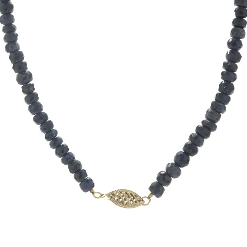 14 Karat Yellow Gold Beaded Sapphire and Pearl Necklace