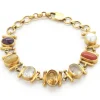 21 Karat Yellow Gold Bezel Set Multi Gemstone Ornate Link Bracelet