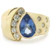 18 Karat Yellow Gold Bezel Set Tanzanite and Diamond Geometric Ring