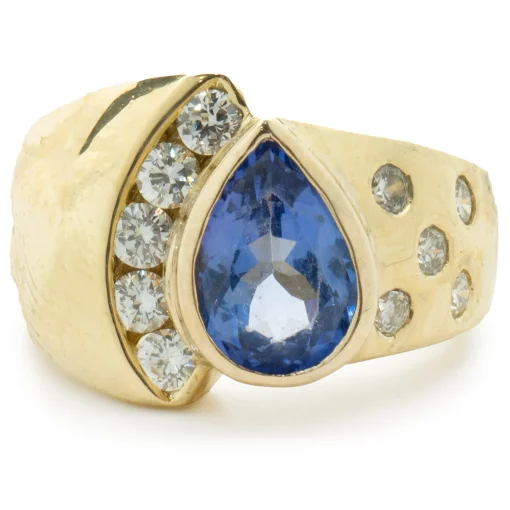 18 Karat Yellow Gold Bezel Set Tanzanite and Diamond Geometric Ring