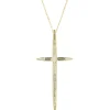 14 Karat Yellow Gold Bezel Set Baguette Cut Diamond Cross Necklace