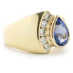 18 Karat Yellow Gold Bezel Set Tanzanite and Diamond Geometric Ring