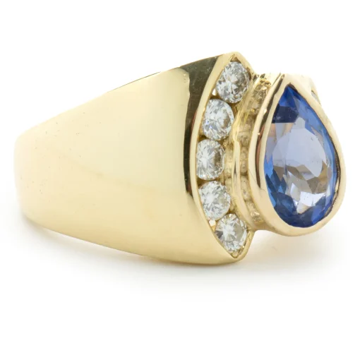 18 Karat Yellow Gold Bezel Set Tanzanite and Diamond Geometric Ring