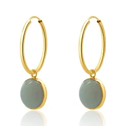 14 Karat Yellow Gold Bezel Set Opal Endless Hoop Earrings