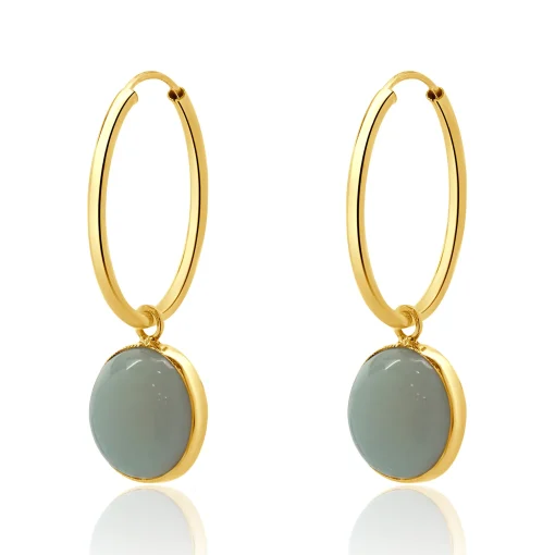 14 Karat Yellow Gold Bezel Set Opal Endless Hoop Earrings