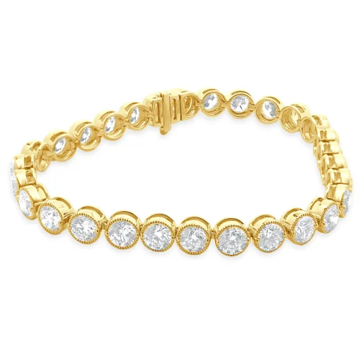 18 Karat Yellow Gold Bezel Set Diamond Tennis Bracelet