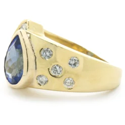 18 Karat Yellow Gold Bezel Set Tanzanite and Diamond Geometric Ring