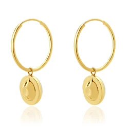 14 Karat Yellow Gold Bezel Set Opal Endless Hoop Earrings