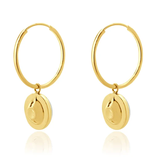 14 Karat Yellow Gold Bezel Set Opal Endless Hoop Earrings
