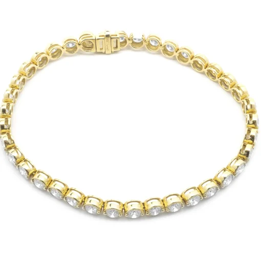 18 Karat Yellow Gold Bezel Set Diamond Tennis Bracelet