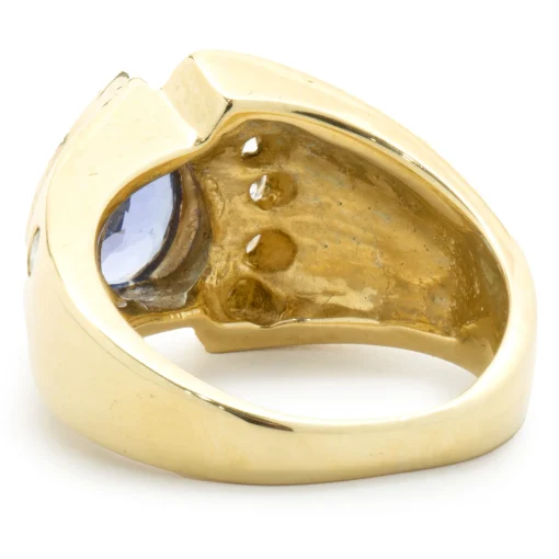 18 Karat Yellow Gold Bezel Set Tanzanite and Diamond Geometric Ring