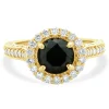 18 Karat Yellow Gold Black Round Brilliant Cut Diamond Engagement Ring