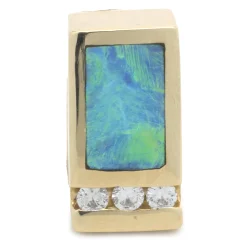14 Karat Yellow Gold Black Opal and Diamonds Slide Pendant