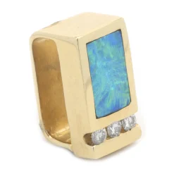 14 Karat Yellow Gold Black Opal and Diamonds Slide Pendant