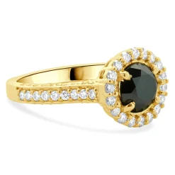 18 Karat Yellow Gold Black Round Brilliant Cut Diamond Engagement Ring