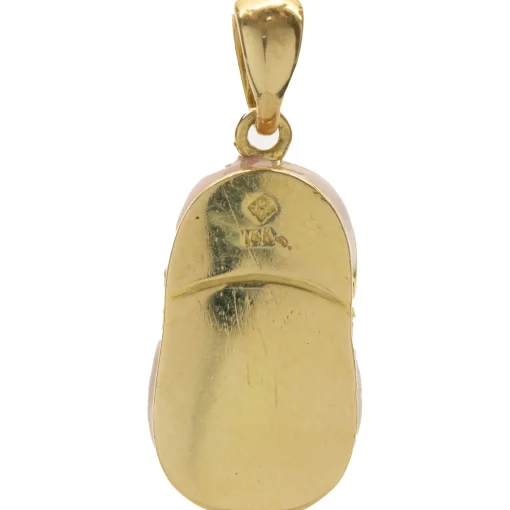 18 Karat Yellow Gold Blue & Pink Enamel Baby Shoe Pendant