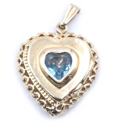 14 Karat Yellow Gold Blue Topaz Heart Pendant