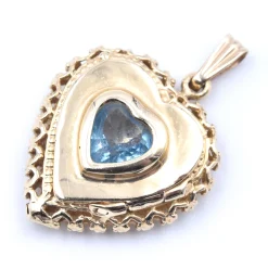 14 Karat Yellow Gold Blue Topaz Heart Pendant