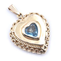 14 Karat Yellow Gold Blue Topaz Heart Pendant