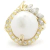 14 Karat Yellow Gold Button Pearl and Diamond Cocktail Ring