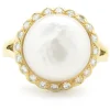 18 Karat Yellow Gold Button Pearl and Diamond Cocktail Ring
