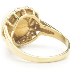 18 Karat Yellow Gold Button Pearl and Diamond Cocktail Ring