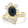 18 Karat Yellow Gold Cabochon Cut Sapphire and Diamond Bypass Ring