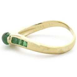 18 Karat Yellow Gold Cabochon Emerald and Diamond Ring