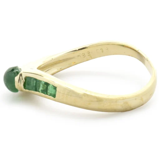 18 Karat Yellow Gold Cabochon Emerald and Diamond Ring