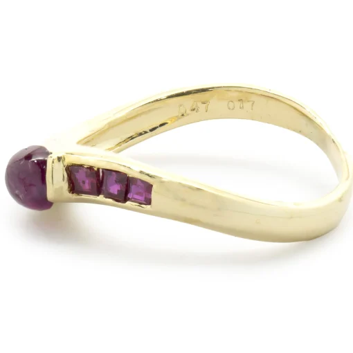 18 Karat Yellow Gold Cabochon Ruby and Diamond Ring