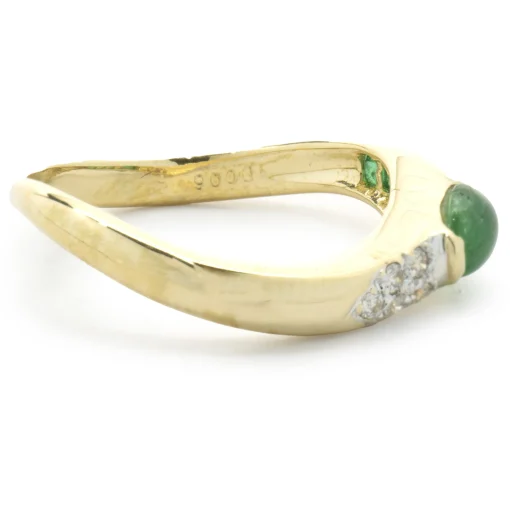 18 Karat Yellow Gold Cabochon Emerald and Diamond Ring
