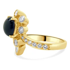 18 Karat Yellow Gold Cabochon Cut Sapphire and Diamond Bypass Ring