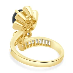 18 Karat Yellow Gold Cabochon Cut Sapphire and Diamond Bypass Ring