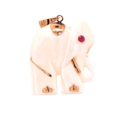 14 Karat Yellow Gold Carved Ivory Elephant Pendant
