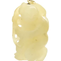 14 Karat Yellow Gold Carved Jade Pendant