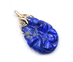14 Karat Yellow Gold Carved Lapis Pendant