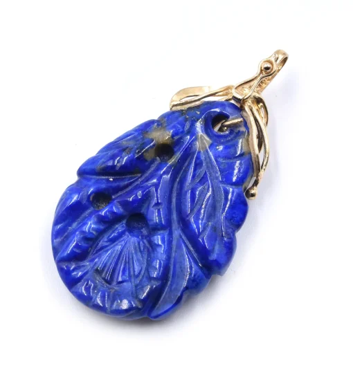 14 Karat Yellow Gold Carved Lapis Pendant