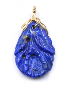 14 Karat Yellow Gold Carved Lapis Pendant