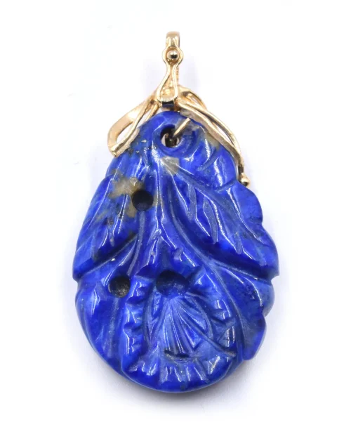 14 Karat Yellow Gold Carved Lapis Pendant