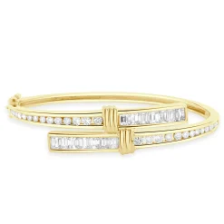 14 Karat Yellow Gold Channel Set Diamond Bypass Bangle Bracelet