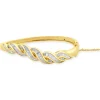 18 Karat Yellow Gold Channel Set Baguette Cut Diamond Braided Bangle Bracelet