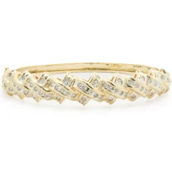 14 Karat Yellow Gold Channel Set Diamond X Bangle Bracelet