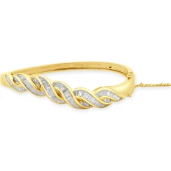 18 Karat Yellow Gold Channel Set Baguette Cut Diamond Braided Bangle Bracelet