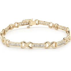 14 Karat Yellow Gold Channel Set Diamond X Tennis Bracelet