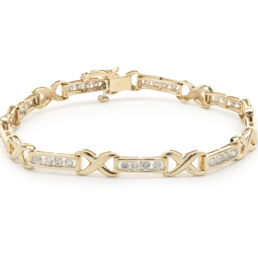 14 Karat Yellow Gold Channel Set Diamond X Tennis Bracelet
