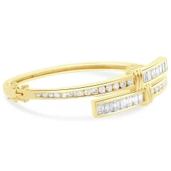 14 Karat Yellow Gold Channel Set Diamond Bypass Bangle Bracelet