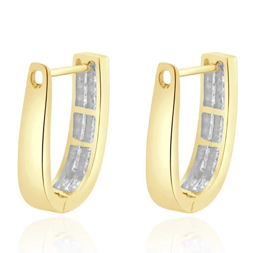 14 Karat Yellow Gold Channel Set Princess Cut Diamond Hoop Earrings