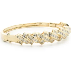 14 Karat Yellow Gold Channel Set Diamond X Bangle Bracelet