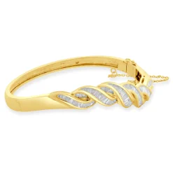 18 Karat Yellow Gold Channel Set Baguette Cut Diamond Braided Bangle Bracelet