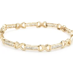 14 Karat Yellow Gold Channel Set Diamond X Tennis Bracelet